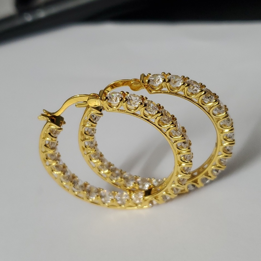 Sterling Silver 925 Inside Out Gold Hoop Earrings - Picture 3 of 9